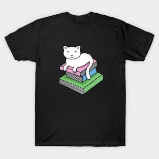 Cat resting on a pile of books T-Shirt